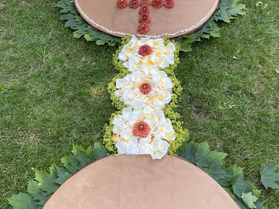 Blumenschmuck, Kelch mit Hostie